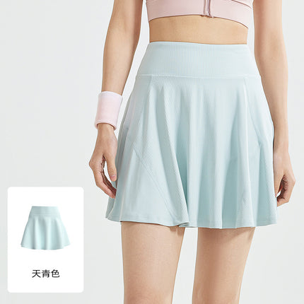 Juyitang Running Solid Color Sports Skirt Women's One-piece Fake Two-piece Skirt Anti-walking High Waist Tennis Skirt