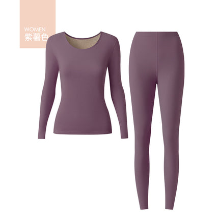 Thermal Underwear Autumn and Winter Fleece-Lined Thermal Tops and Bottoms Set for Women, Heated Cashmere Women's Thermal Set, High Elasticity