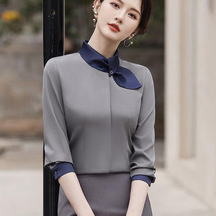 Professional Dress Long Sleeve White Shirt Women's 2024 Spring Temperament Women's Hotel Front Desk Jewelry Store Beautician Work Clothes