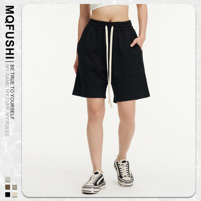 450g heavy cotton jersey elastic casual shorts solid color basic pants loose men's sports pants