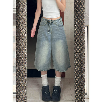 American-Style Dark Blue Wide-Leg Jeans for Women, 2025 Autumn New Straight Loose Slimming Lazy Design Floor-Length Pants