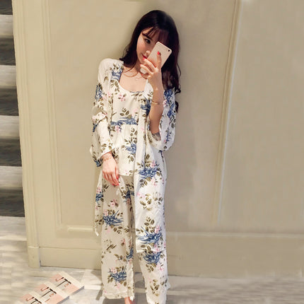Foreign trade cross-border three-piece flower fresh sweet pajamas women's suspenders pants pajamas loose home clothes suit factory