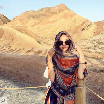 Ethnic Style Shawl Women's Summer Hainan Sanya Travel Photograph Qinghai Lake Scarf Beach Towel Thin Sunscreen Scarf