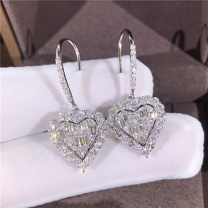 Girls heart ear hook earrings Mori new best selling Joker zircon love net red with earrings wholesale 5672