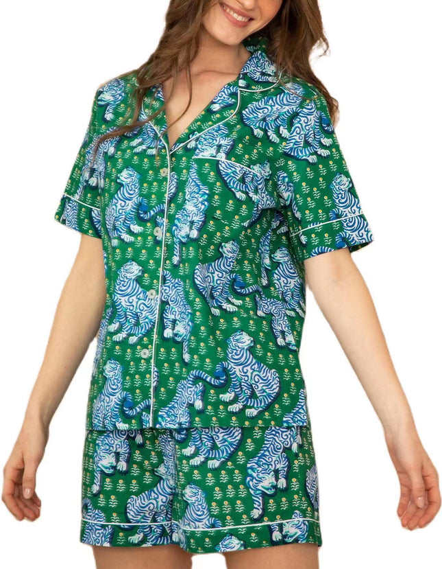 2024 Summer Amazon European and American Style Homewear Monkey Print Polo Casual Set Foreign Trade Pajamas European and American Style Set