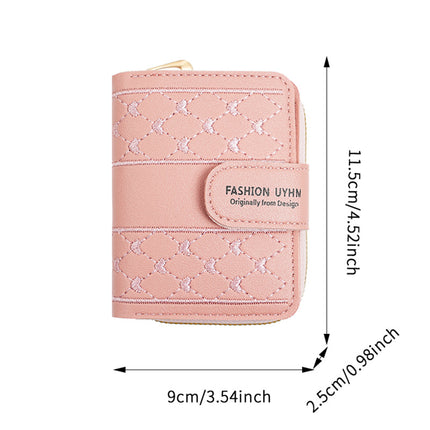 Factory New Women's Wallet Short Zipper Large Capacity Coin Purse All-match Embroidered Color Clutch Card Bag