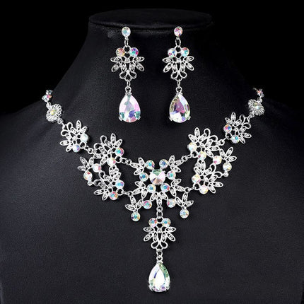 European Bride Necklace Earrings Rhinestone Jewelry Cross-border Bride Wedding Dress Modeling Shooting Water Drop Necklace Accessories