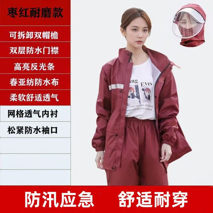 Raincoat and Rain Pants Two-Piece Set, Full-Body Rain Gear, Reflective, for Patrol Duty, Construction Site, Labor Protection, Fishing, Hiking, Outdoor Use