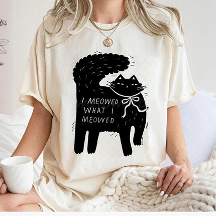 Fun Printed Cat New Pullover Cross-Border Casual Round Neck Top Women's Summer Loose Sports Short Sleeves