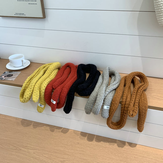 Korean Style Egg Solid Color Soft Narrow Long Knitted Wool Scarf for Women Early Autumn Sausage Small Neck Warmer Versatile Solid Color