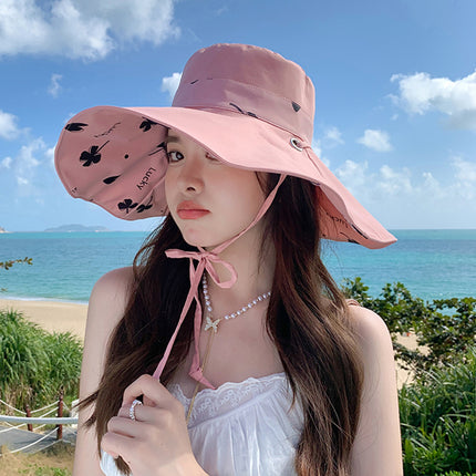 Large Brim Sun Hat for Women in Summer Korean Style Trendy Fashion Edge-Proof Uv Cycling Face-Covering Slimming Look Sun Protection Hat