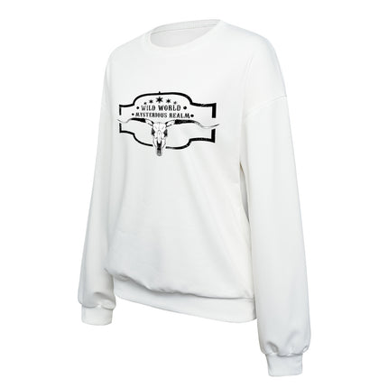 Fashion Joker Shoulder Crew Neck Sweat Cattle Head Letter Print