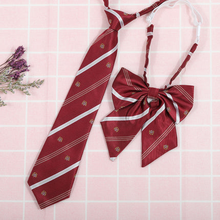 Japanese and Korean striped jk/dk college style men's and women's red cyanotic gray blue shirt accessories tie-free collar set
