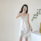 Satin Silk Nightgown-White / M (recommended 40-50kg )
