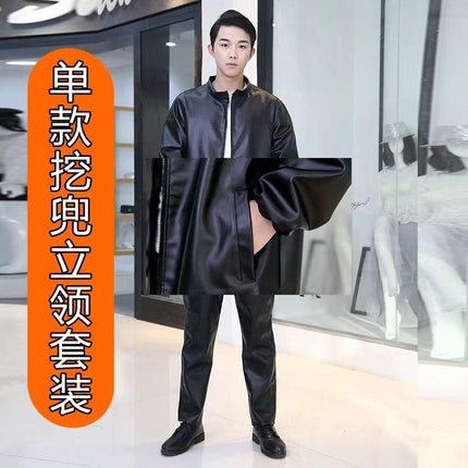 Men's leather pants suit oil-proof waterproof motorcycle motorcycle windproof warm slaughter aquatic labor protection overalls