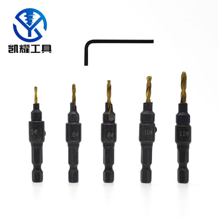 Woodworking countersunk head drill high speed steel titanium plated hole opener set punch Chamfering integrated hexagonal shank countersunk hole twist drill