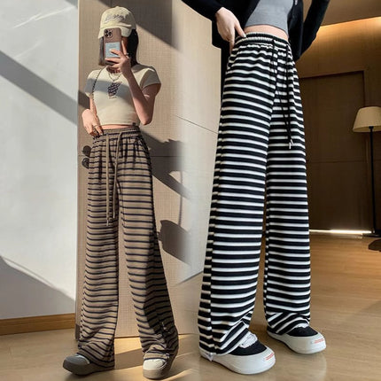 Striped Casual Wide-leg Pants Women's 2025 Summer High Waist Loose Fashionable Korean Style Trendy Slimming Straight Pants