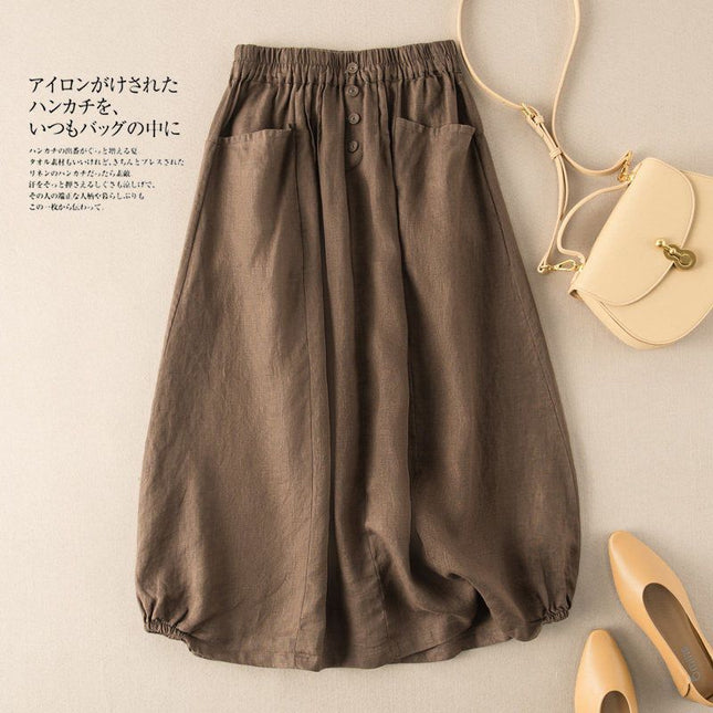 plus size Women's 2023 Summer New Cotton and Linen Vintage Skirt Slimming Artistic Elegant Mid-length High Waist A- line Skirt