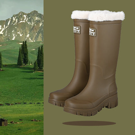 Cross-border Fashion Mid-high Rain Boots Women's Fixed Cotton Warm Outdoor Camping All-match Rain Boots Thick-soled Wear-resistant Work Shoes
