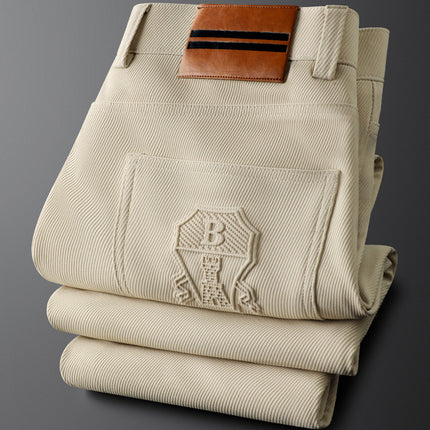 Light Luxury Light Khaki Pocket Embossed Casual Pants Men's Slim Straight Pants Men's Spring and Summer Men's Business Pants