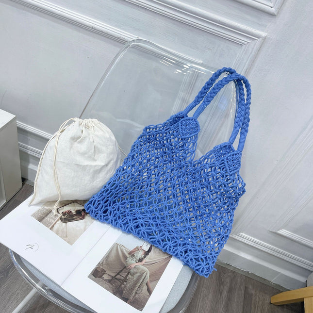 Cross-border new straw shoulder Women's bag large capacity bohemian cotton rope portable hollow woven beach bag
