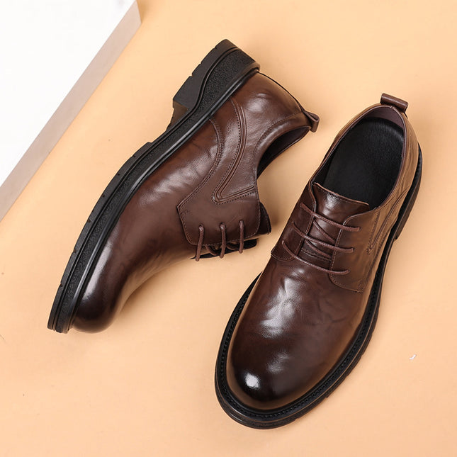 Autumn new leather shoes men's leather casual business formal wear men's shoes breathable platform big toe trendy wedding shoes