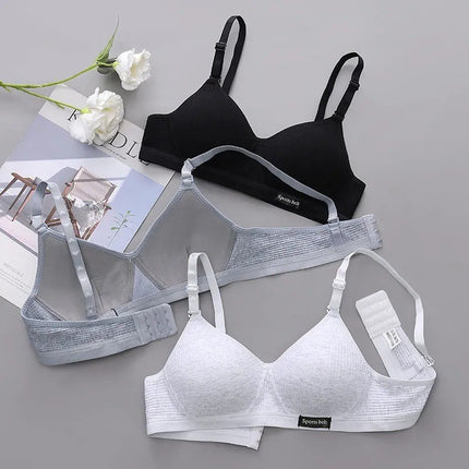 Girls Pure Cotton Korean Style No Rims Ab Cup Bra Summer Small Breast Thin Push-Up Anti-Sagging Intimates