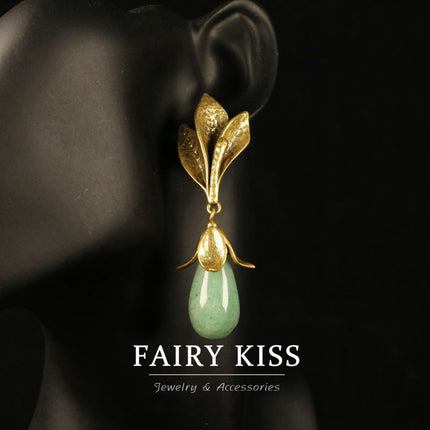 Light Luxury Brass Gold Plated Fine Stone Flower Earrings High-grade Niche Design All-match Elegant Earrings