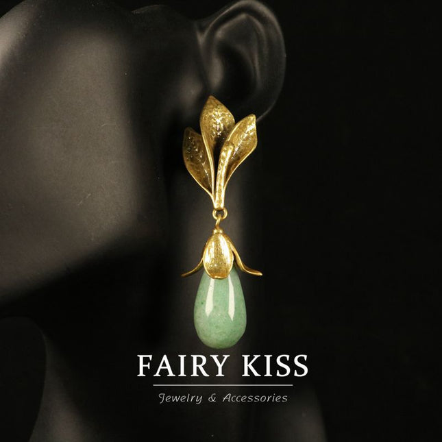 Light Luxury Brass Gold Plated Fine Stone Flower Earrings High-grade Niche Design All-match Elegant Earrings