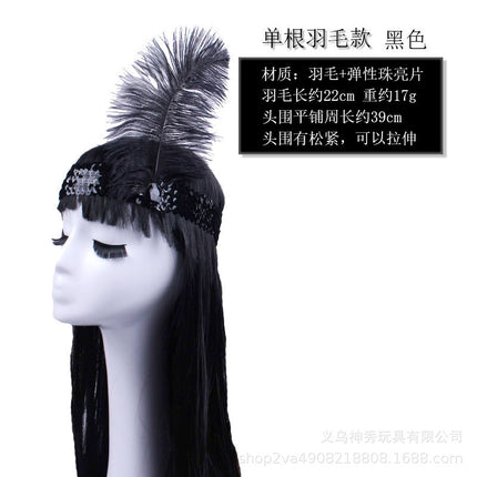 1Halloween Savage Cos Feather Headdress Indian Feather Headdress Red White Black Feather Indian Chief Cap