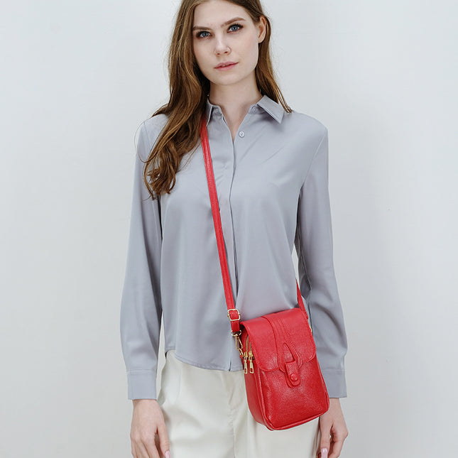 Solid Color Vertical Mobile Phone Bag Fashionable Casual Double Layer Zipper Large Capacity Easy to Go Out Crossbody Bag