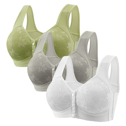 Large Cup 288【3-Piece Set】Cross-Border Front-Clasp Bra, Large Size, Vest-Style, Push-Up, Wireless, Thin Style