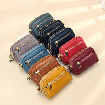 New first layer cowhide hand-held small wallet handbag simple Mini small three zipper leather coin purse for women