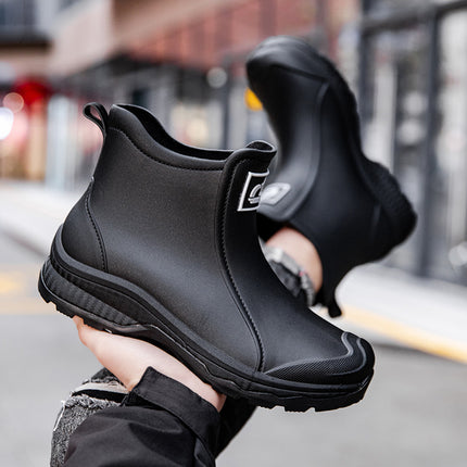 Cross-Border Fashion Rain Boots for Men, Thick-Soled, Wear-Resistant, Comfortable Water Shoes for Outer Wear, Waterproof Fishing Shoes, Non-Slip Kitchen Rubber Shoes for Men