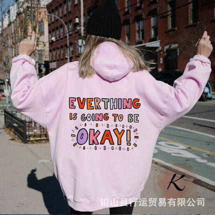 Foreign Trade Women's Velvet Sweatshirt Printed Letter Pattern Printed Kangaroo Flap Pocket Pants Drawstring Print Hoodie