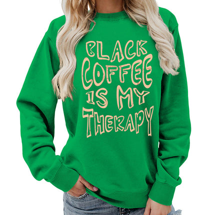 Amazon Source Black Coffee Printed Round Neck Women's Top Sweatshirt Coat Casual Loose European Size Winter