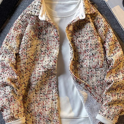 Chanel style houndstooth jacket high sense ruffian handsome jacket niche design color shirt home figure# XXF066
