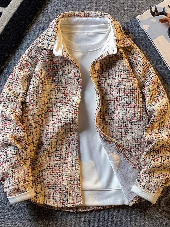 Chanel style houndstooth jacket high sense ruffian handsome jacket niche design color shirt home figure# XXF066