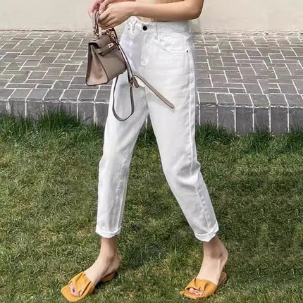White Small High Waist Jeans Women's Pear Figure 2024 Summer Thin New Loose Cropped Harem Pants