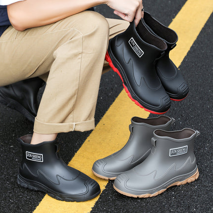 Korean Style Gray Tendon Waterproof Shoes, Anti-Fouling and Stain-Resistant Short Rain Boots, One-Piece Waterproof Men's Shoes, Outdoor Rain Boots, Glue Shoes