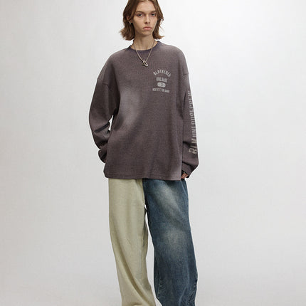 # Ovdy New Autumn and Winter Street Fashion Long-Sleeved T-Shirt 250g Waffle Fabric Asymmetrical Spray-Painted Top Trendy