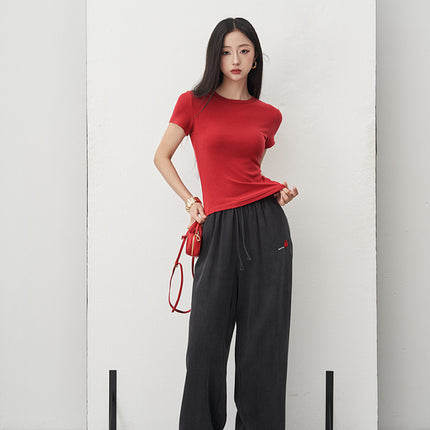 DTWO spring and summer new original design thirteen lines of lace-up elastic drape full mop pants pants 5105289