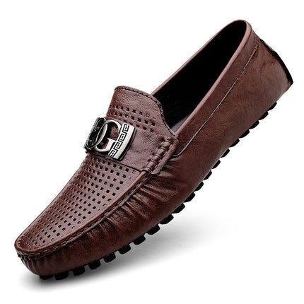 Men's Shoes Summer Shoes Men's Genuine Leather Hollow Hole Sandals Korean Fashion Men's Shoes Breathable Hole Casual Leather Shoes