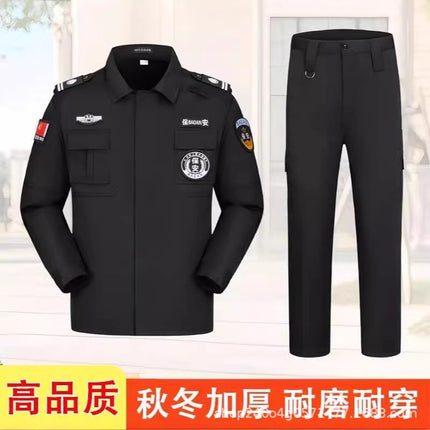 Security Work Clothes Spring and Autumn Suit Black Training Jacket Twill Straight Security Coat Autumn and Winter Long-Sleeved Security Uniform