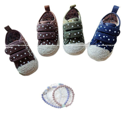 2025 Spring Children's Korean Fisherman Shoes Vintage Floral Soft Sole Board Shoes Girl's Velcro Cloth Shoes