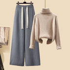 Brown sweater + gray wide-leg pants two-piece set / M recommendation 40-50kg