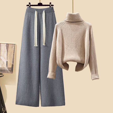 Autumn suit Women's 2024 New Korean Lazy Style Cardigan Jacket with Slim Sweater Wide Leg Pants Three-Piece Set