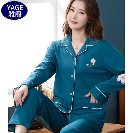 Pure Cotton Pajamas Women's Spring and Autumn Long-sleeved Cardigan Suit for Middle-aged and Elderly Mothers Large Size Outfit Home Clothes for Winter