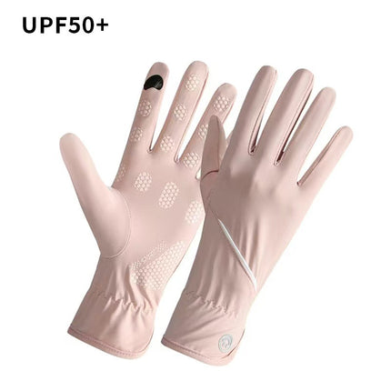 Ice Silk Sun Protection Gloves for Women, Thin Style, Breathable, Non-Slip, Suitable for Driving and Electric Vehicles, Uv Protection, Two-Finger Exposed Design, Touchscreen Compatible