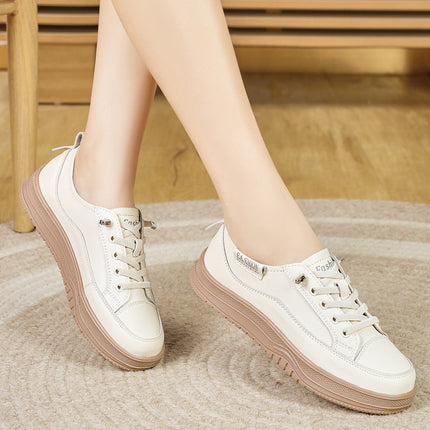 White Shoes Women's 2025 New Spring Women's Shoes Genuine Leather All-match Pregnant Women's Casual Shoes Soft Sole Sports Board Shoes